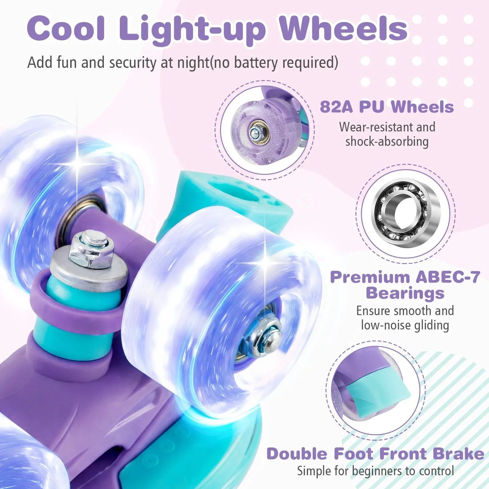 4 Sizes Adjustable Kids Roller Skates with Light-up Wheels and Safety Protection-Purple by DirectDeals