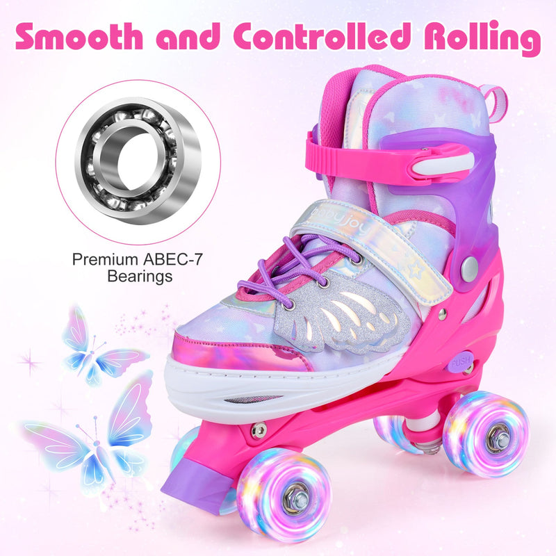 4 Sizes Adjustable Kids Roller Skates for Toddlers Ages 9-14 with 4 Light-up Wheels by DirectDeals