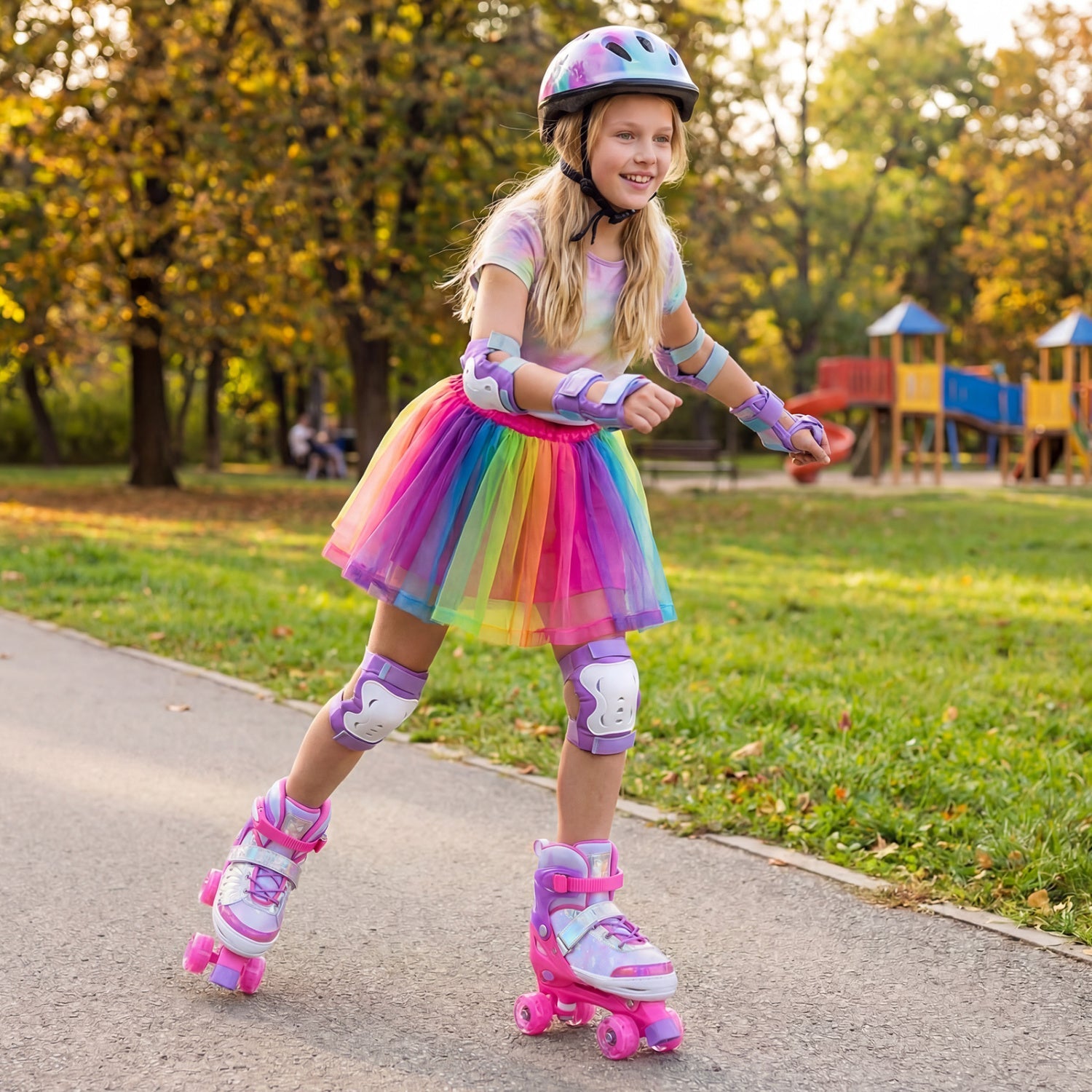 4 Sizes Adjustable Kids Roller Skates for Toddlers Ages 9-14 with 4 Light-up Wheels by DirectDeals