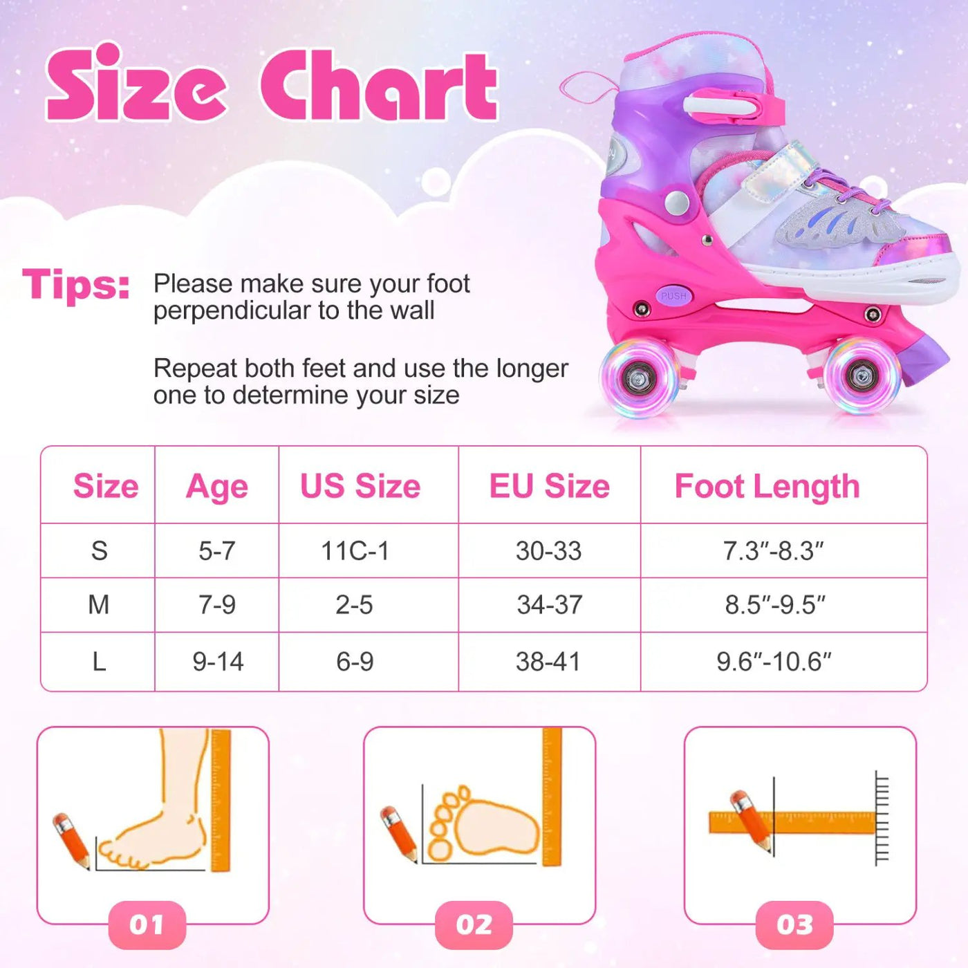 4 Sizes Adjustable Kids Roller Skates for Toddlers Ages 9-14 with 4 Light-up Wheels by DirectDeals