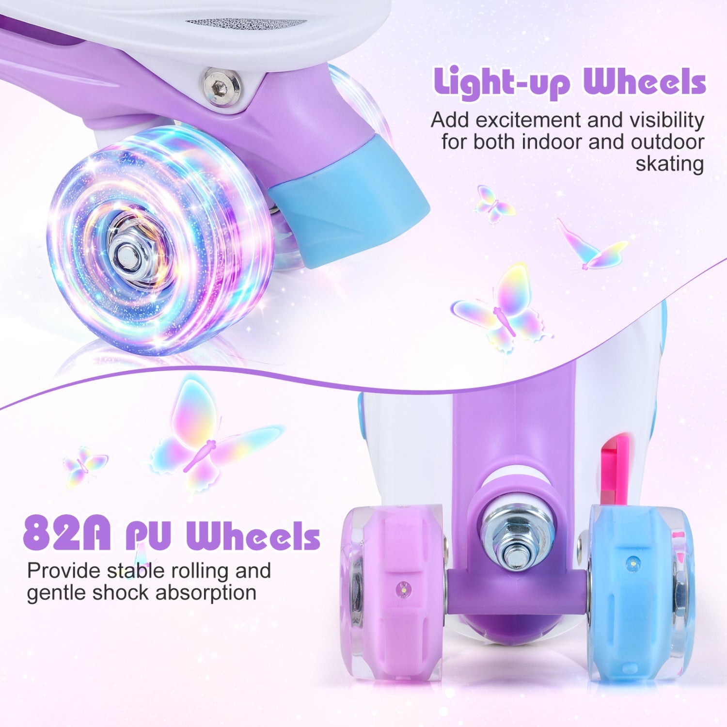 4 Sizes Adjustable Kids Roller Skates for Toddlers Ages 9-14 with 4 Light-up Wheels by DirectDeals