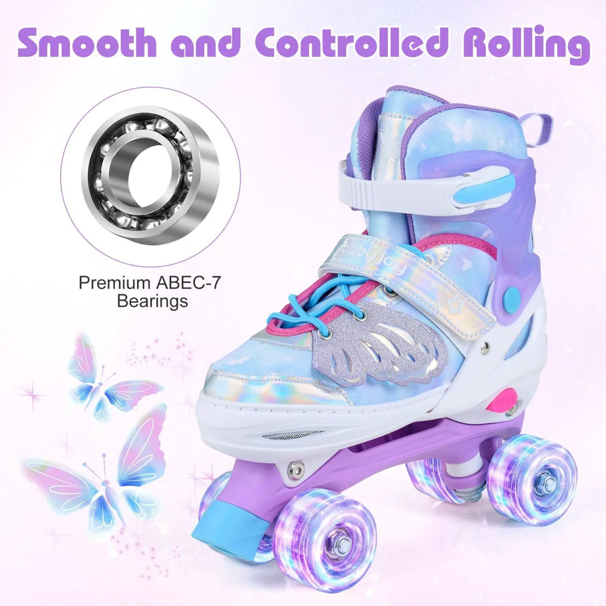 4 Sizes Adjustable Kids Roller Skates for Toddlers Ages 9-14 with 4 Light-up Wheels by DirectDeals