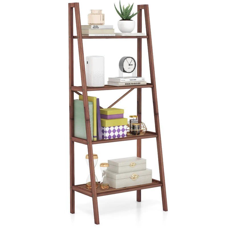4-Tier Bamboo Ladder Bookshelf 58 Inch - Walnut by DirectDeals