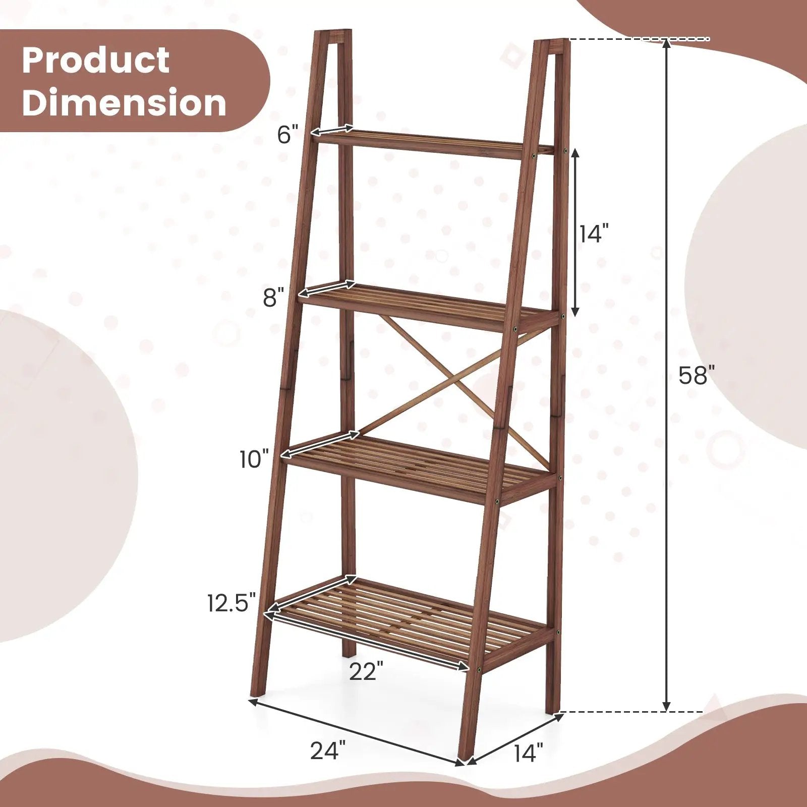 4-Tier Bamboo Ladder Bookshelf 58 Inch - Walnut by DirectDeals