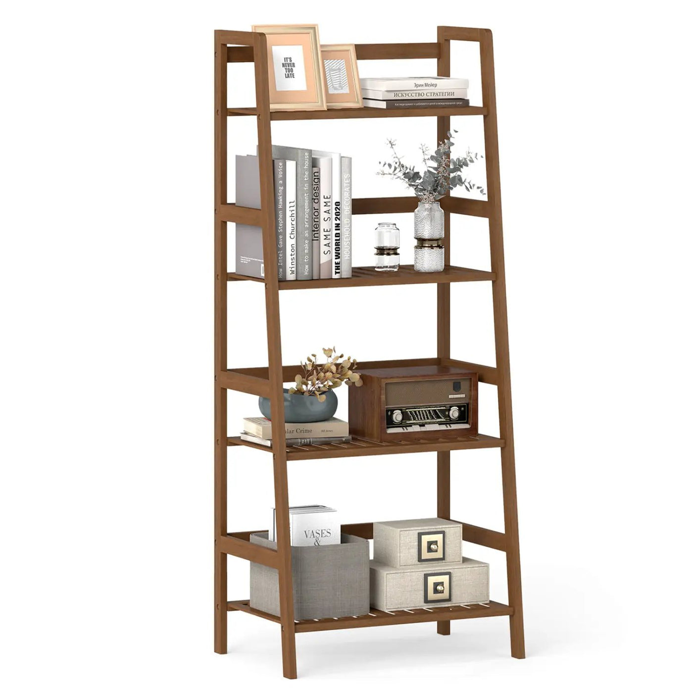 4-Tier Bamboo Plant Rack with Guardrails Stable and Space-Saving by DirectDeals