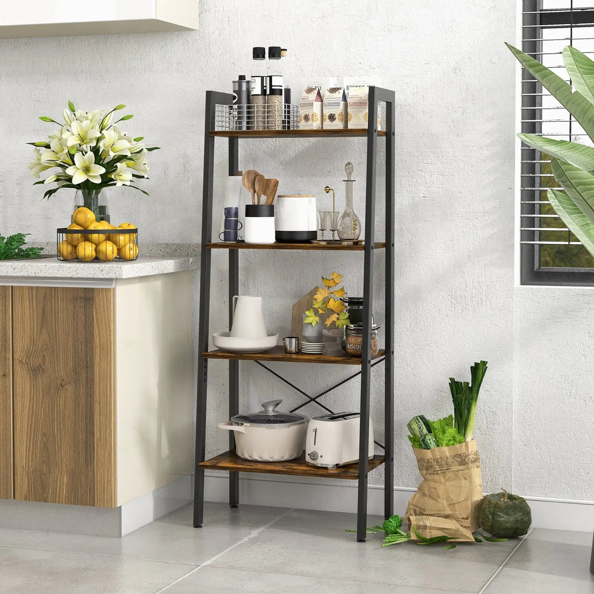 4-Tier Bookshelf with Metal Frame and Adjustable Foot Pads by DirectDeals