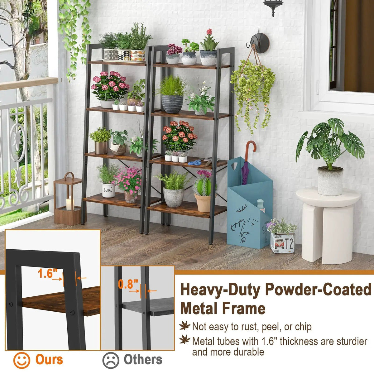 4-Tier Bookshelf with Metal Frame and Adjustable Foot Pads by DirectDeals
