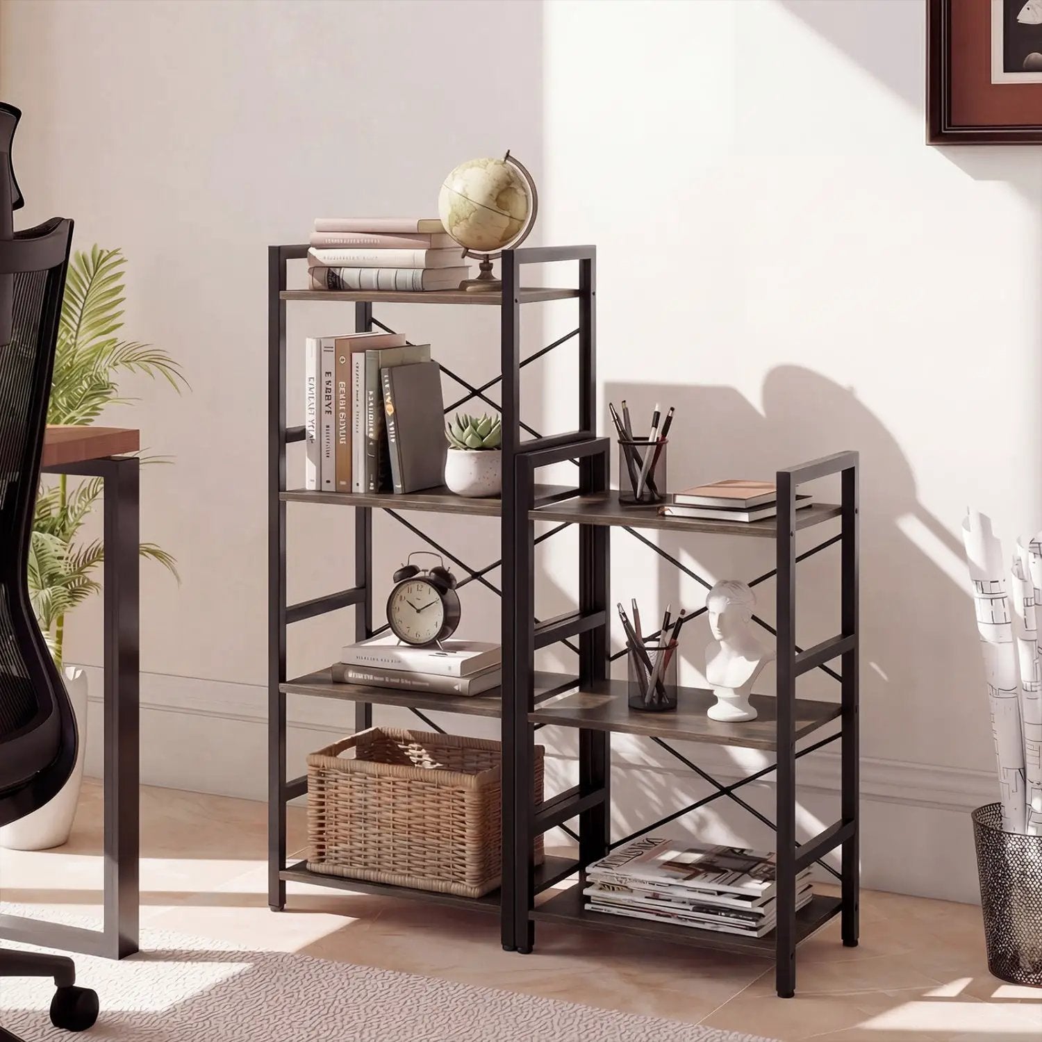 4-Tier Bookshelf Narrow Freestanding Display Shelf with Metal Frame by DirectDeals