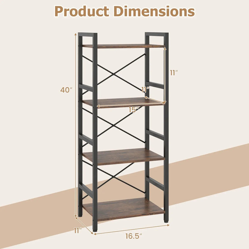4-Tier Bookshelf Narrow Freestanding Display Shelf with Metal Frame by DirectDeals