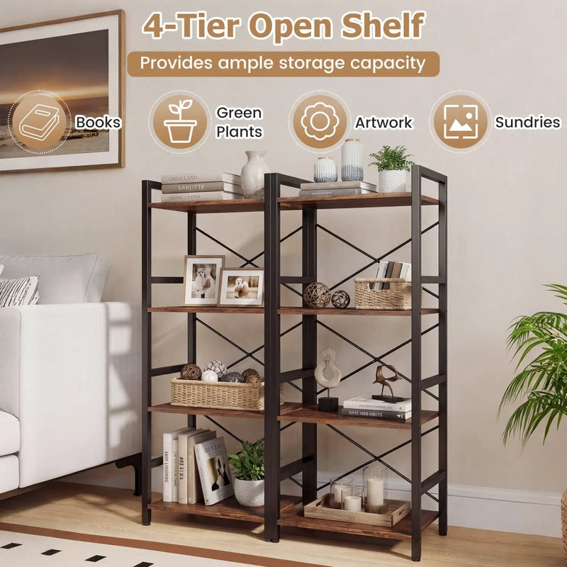 4-Tier Bookshelf Narrow Freestanding Display Shelf with Metal Frame by DirectDeals