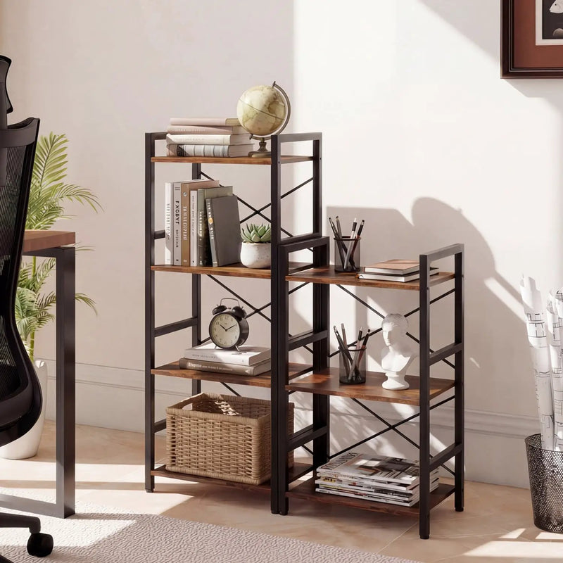 4-Tier Bookshelf Narrow Freestanding Display Shelf with Metal Frame by DirectDeals