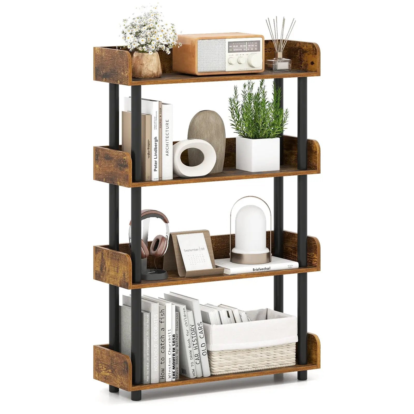 4-Tier Bookshelf Open Bookcase with Anti-Tipping Kit Industrial Storage Unit by DirectDeals