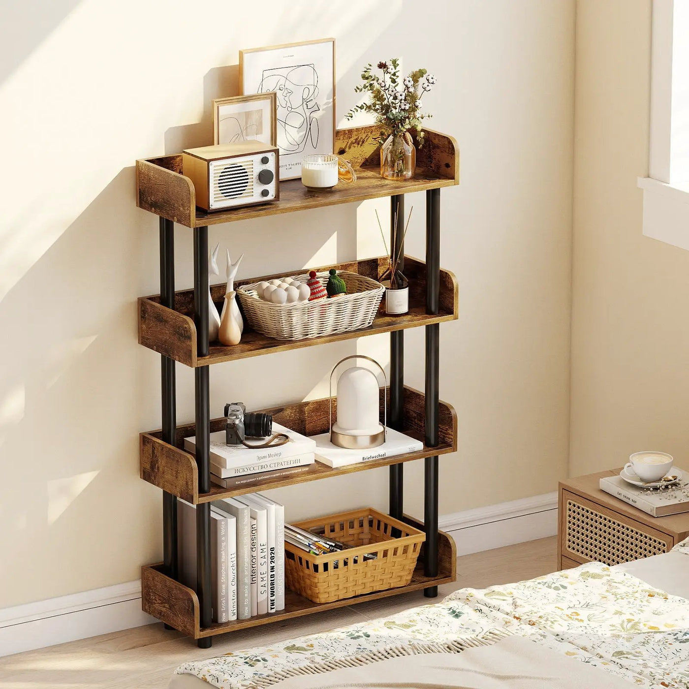 4-Tier Bookshelf Open Bookcase with Anti-Tipping Kit Industrial Storage Unit by DirectDeals