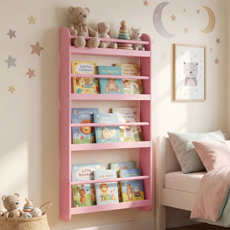 4-Tier Wall Mounted Bookshelf with Safety Rails by DirectDeals