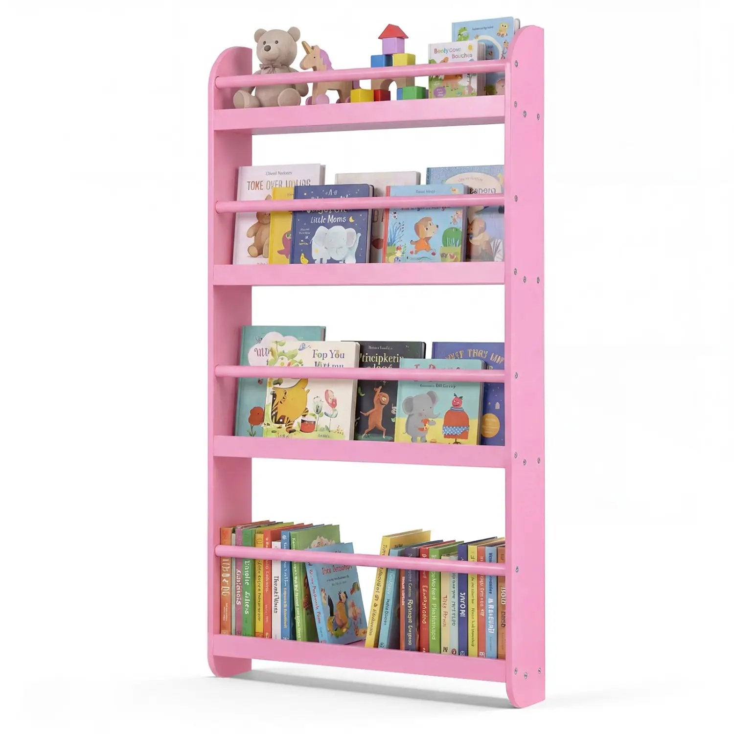 4-Tier Wall Mounted Bookshelf with Safety Rails by DirectDeals