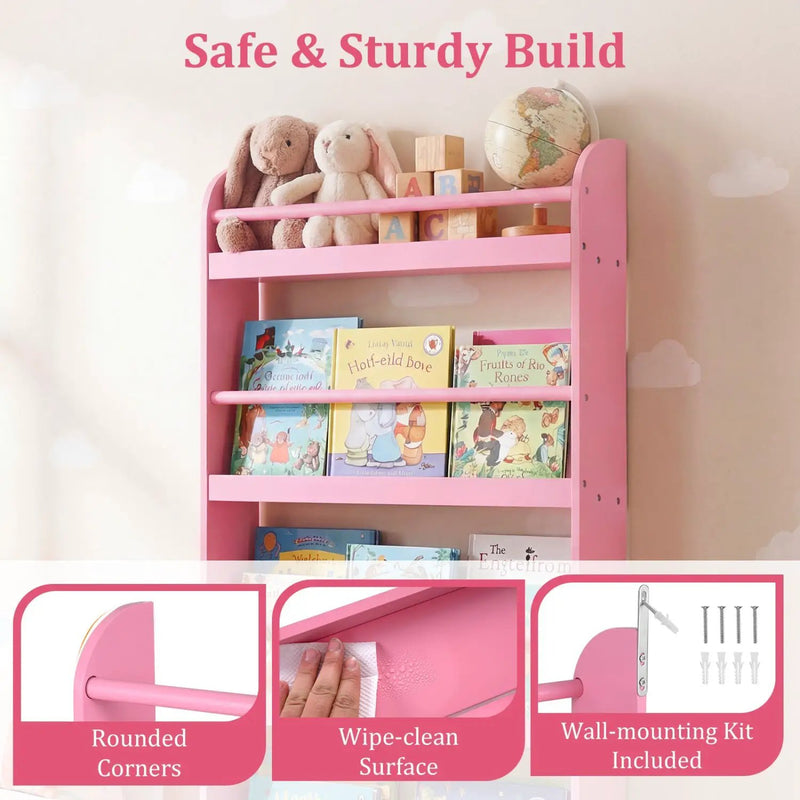 4-Tier Wall Mounted Bookshelf with Safety Rails by DirectDeals