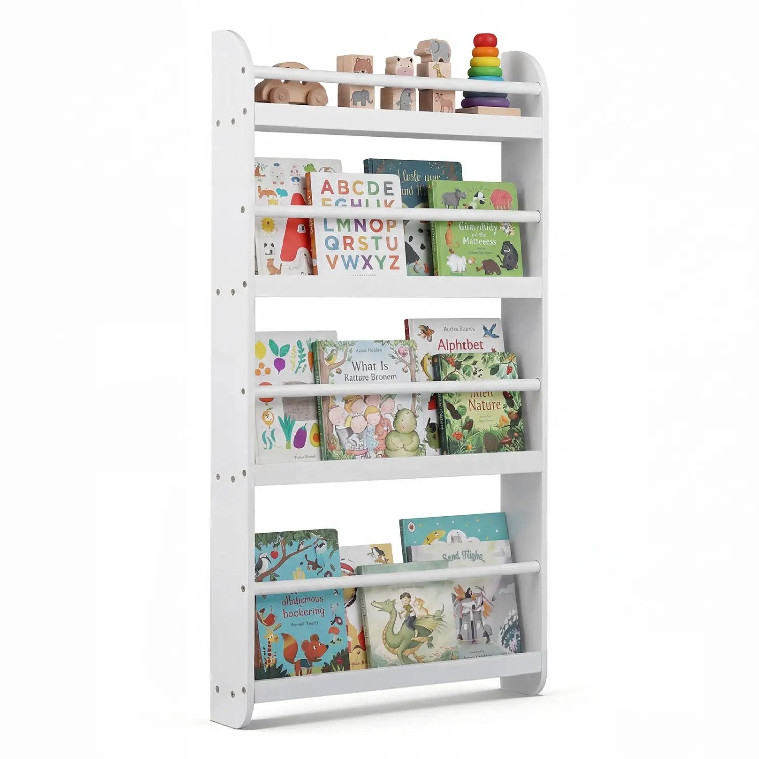 4-Tier Wall Mounted Bookshelf with Safety Rails by DirectDeals