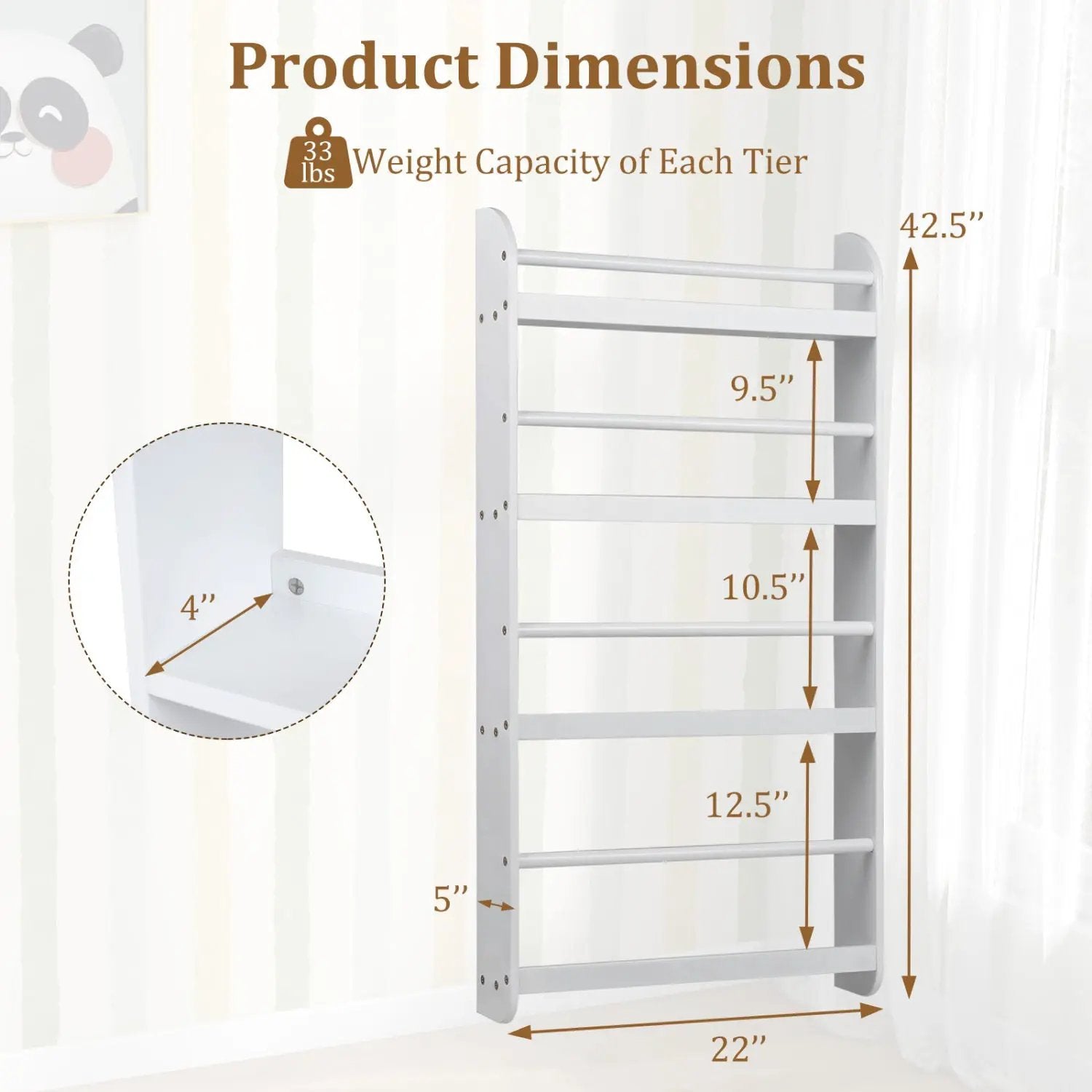 4-Tier Wall Mounted Bookshelf with Safety Rails by DirectDeals