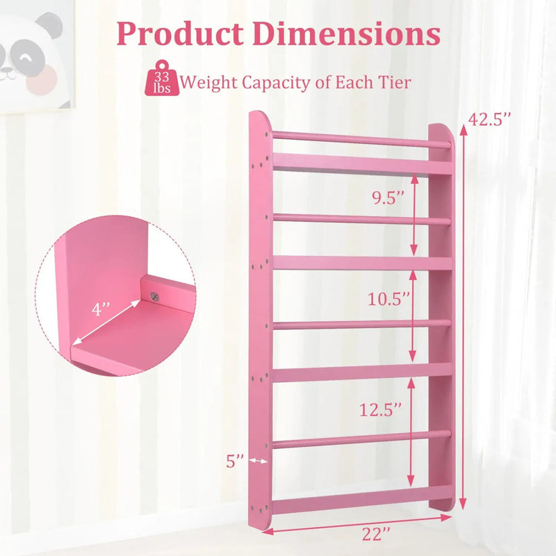 4-Tier Wall Mounted Bookshelf with Safety Rails by DirectDeals