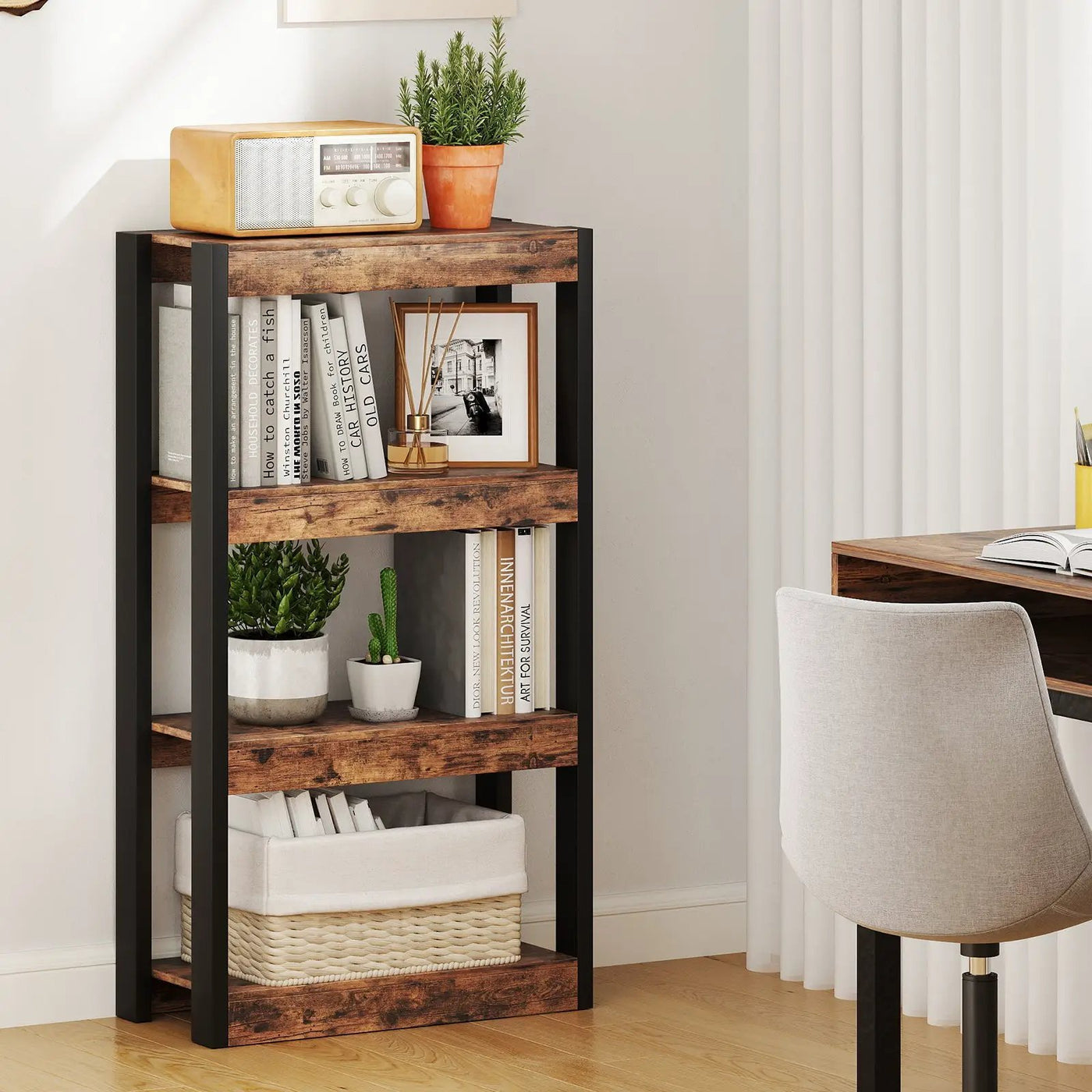 4 Tier Bookshelf Wooden Bookcase with Dual Anti-Tipping Kits by DirectDeals