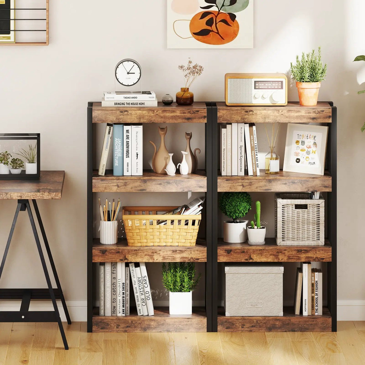 4 Tier Bookshelf Wooden Bookcase with Dual Anti-Tipping Kits by DirectDeals