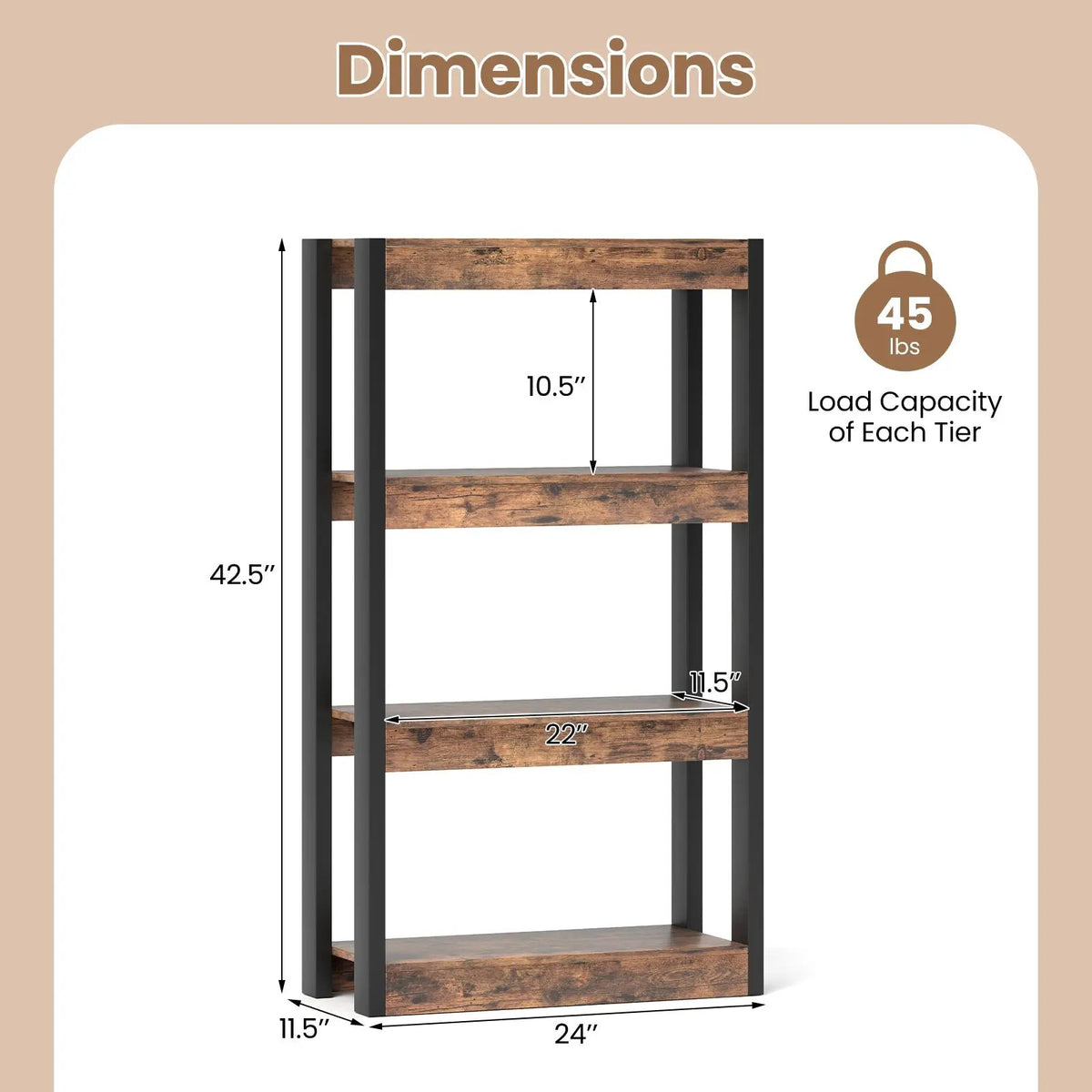 4 Tier Bookshelf Wooden Bookcase with Dual Anti-Tipping Kits by DirectDeals
