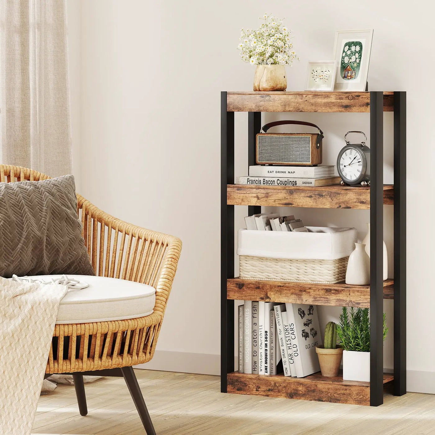 4 Tier Bookshelf Wooden Bookcase with Dual Anti-Tipping Kits by DirectDeals