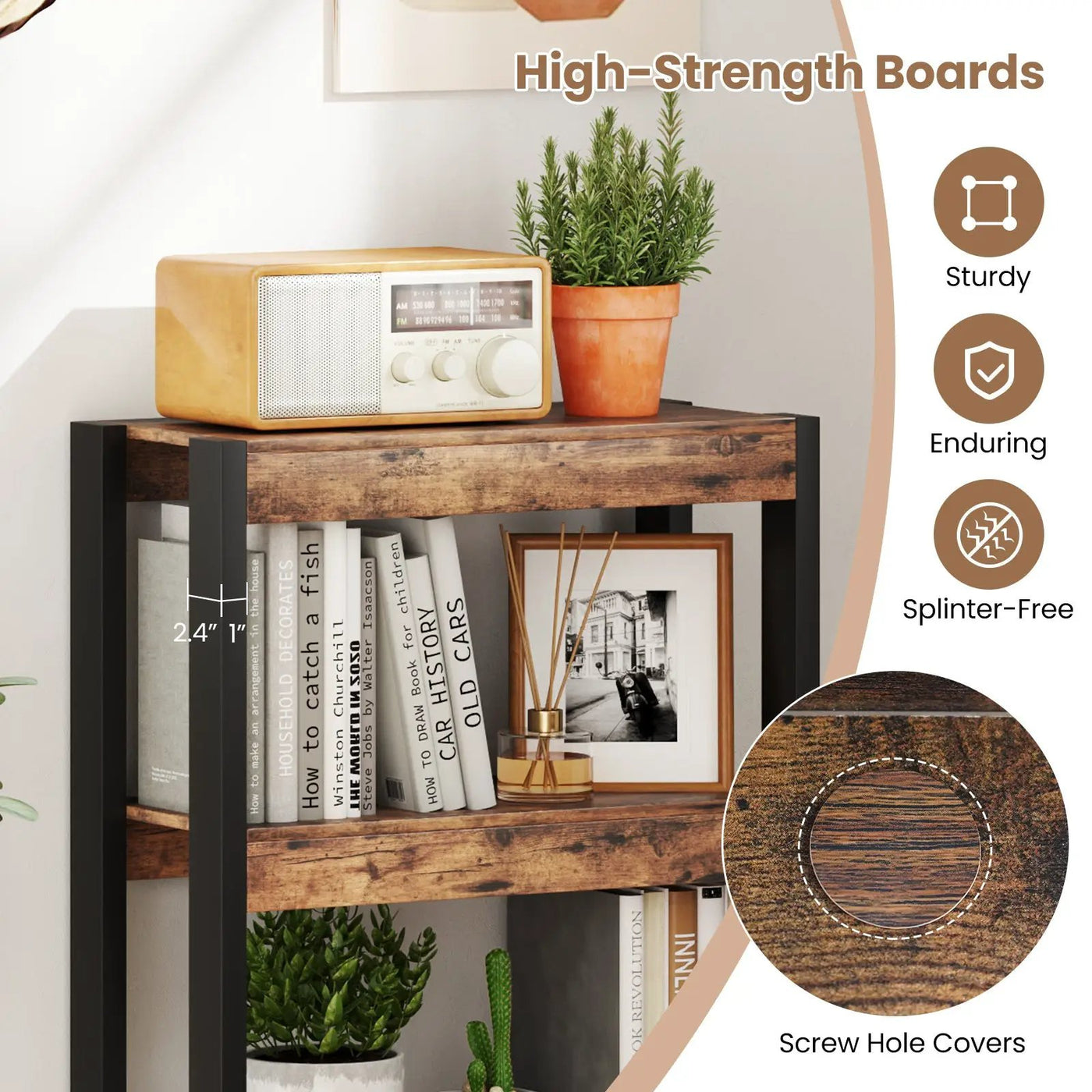 4 Tier Bookshelf Wooden Bookcase with Dual Anti-Tipping Kits by DirectDeals