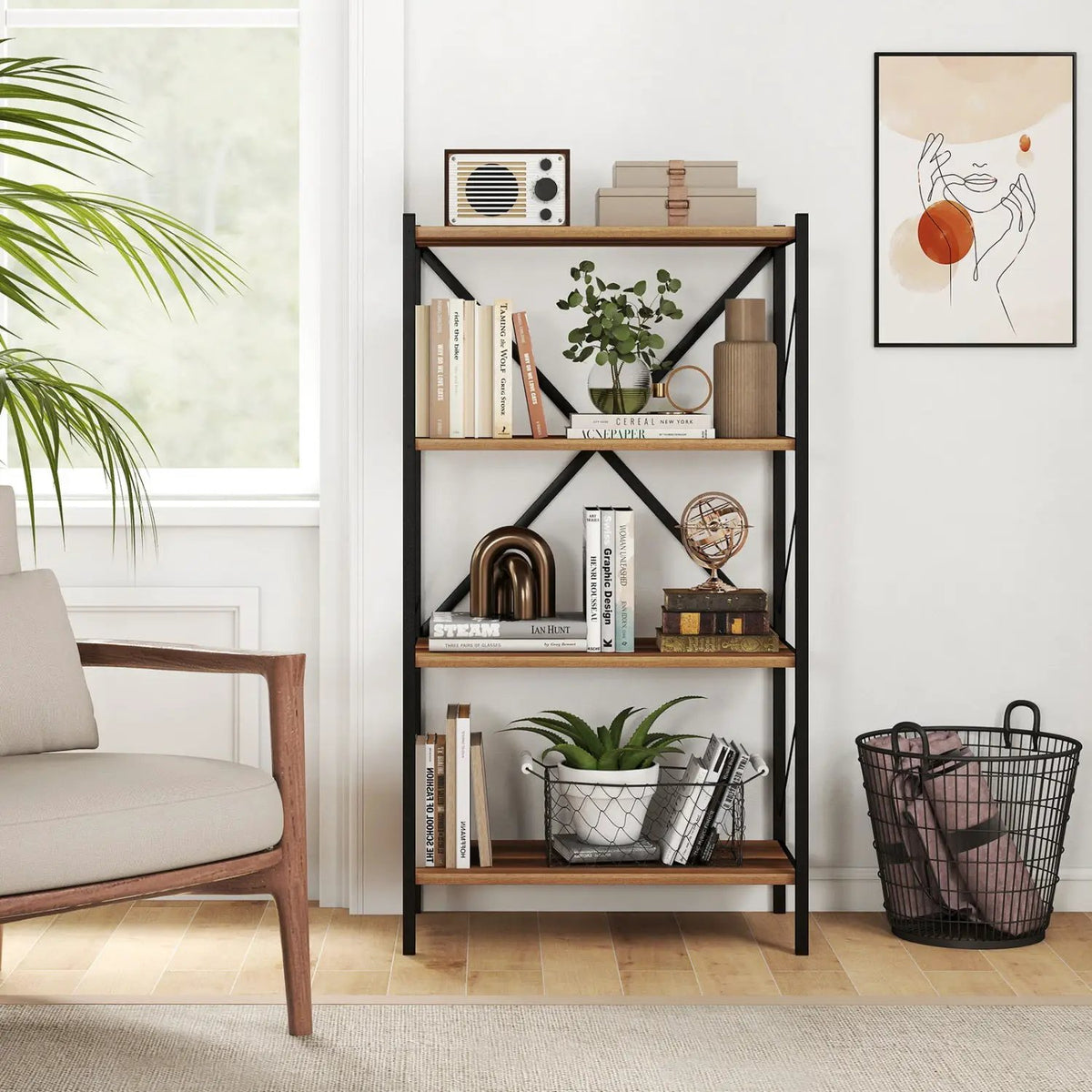 4-Tier Bookshelf with Heavy-Duty Metal Frame by DirectDeals