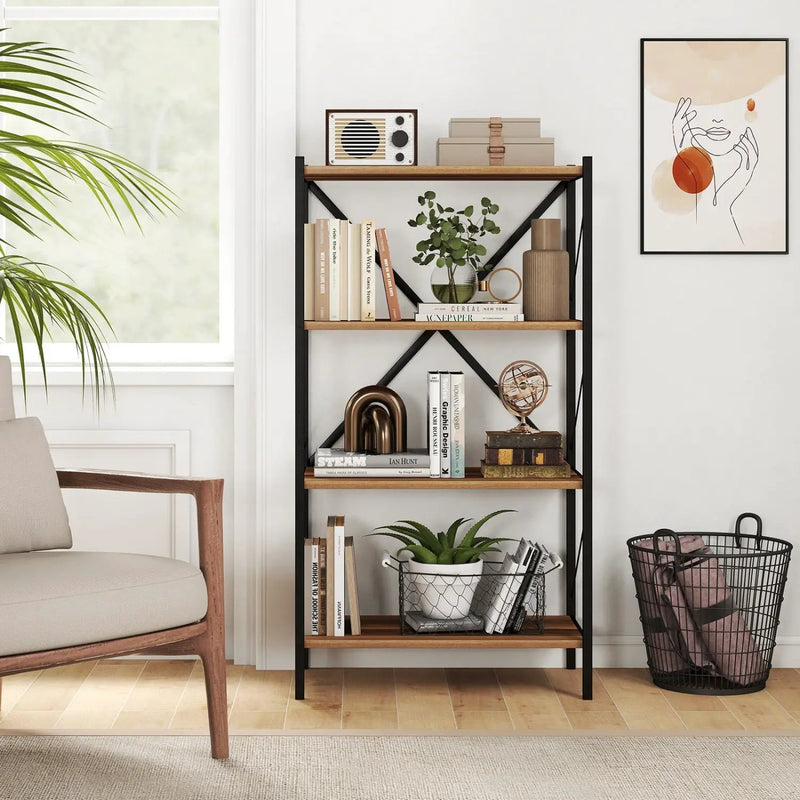 4-Tier Bookshelf with Heavy-Duty Metal Frame by DirectDeals