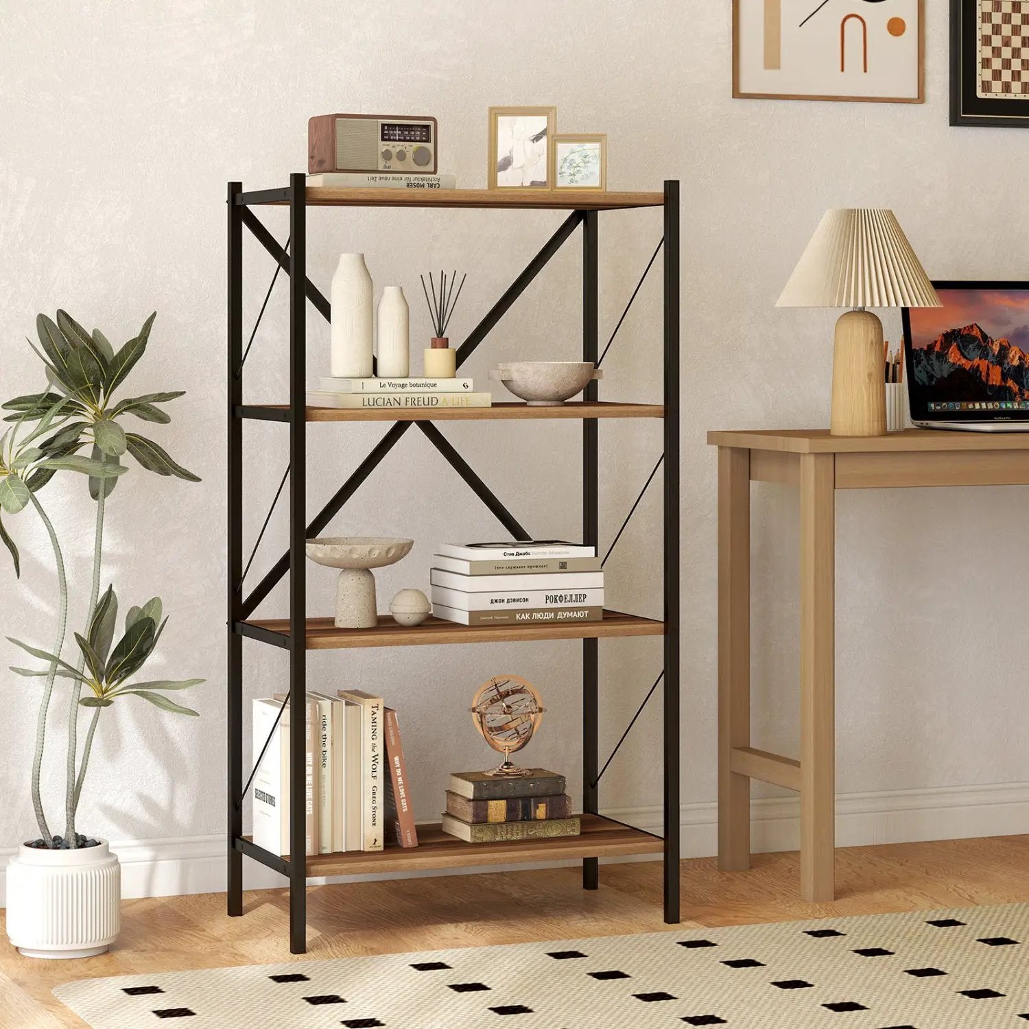 4-Tier Bookshelf with Heavy-Duty Metal Frame by DirectDeals