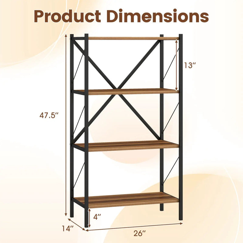 4-Tier Bookshelf with Heavy-Duty Metal Frame by DirectDeals