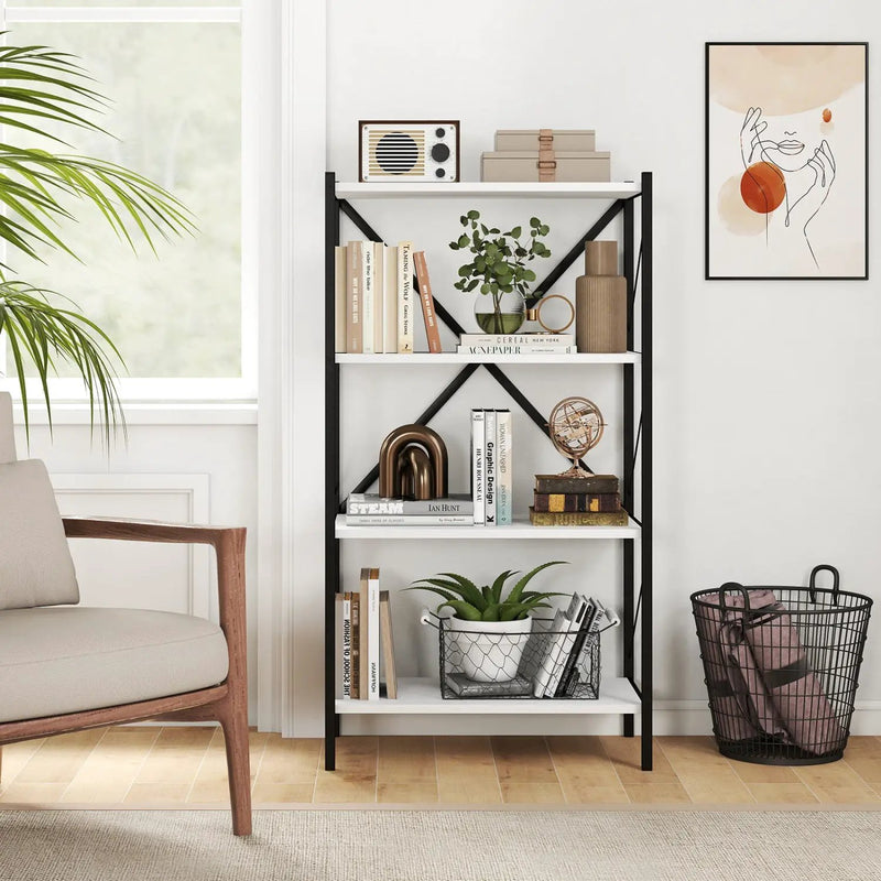 4-Tier Bookshelf with Heavy-Duty Metal Frame by DirectDeals