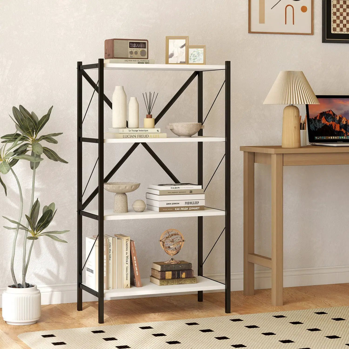4-Tier Bookshelf with Heavy-Duty Metal Frame by DirectDeals