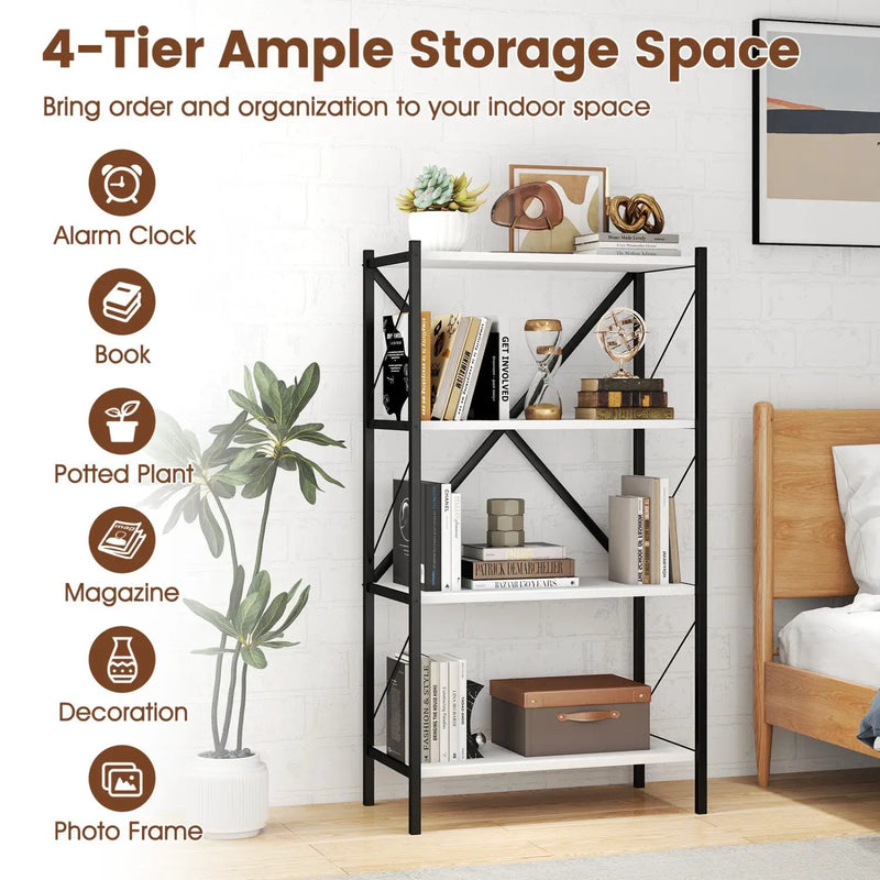 4-Tier Bookshelf with Heavy-Duty Metal Frame by DirectDeals