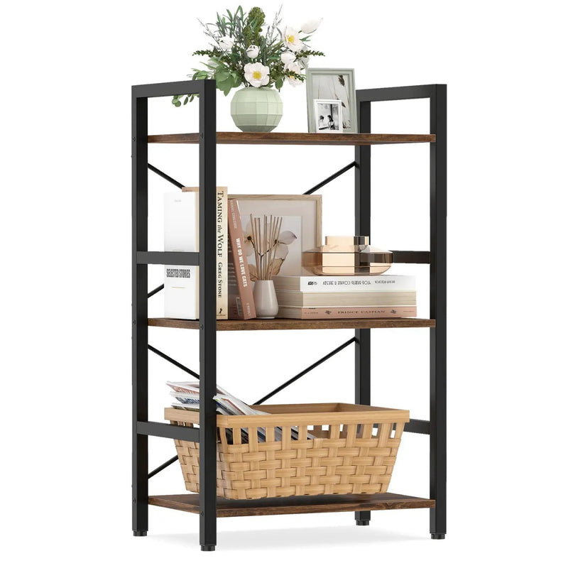 4-Tier Bookshelf with Metal Frame and Wooden Storage Racks for Study by DirectDeals