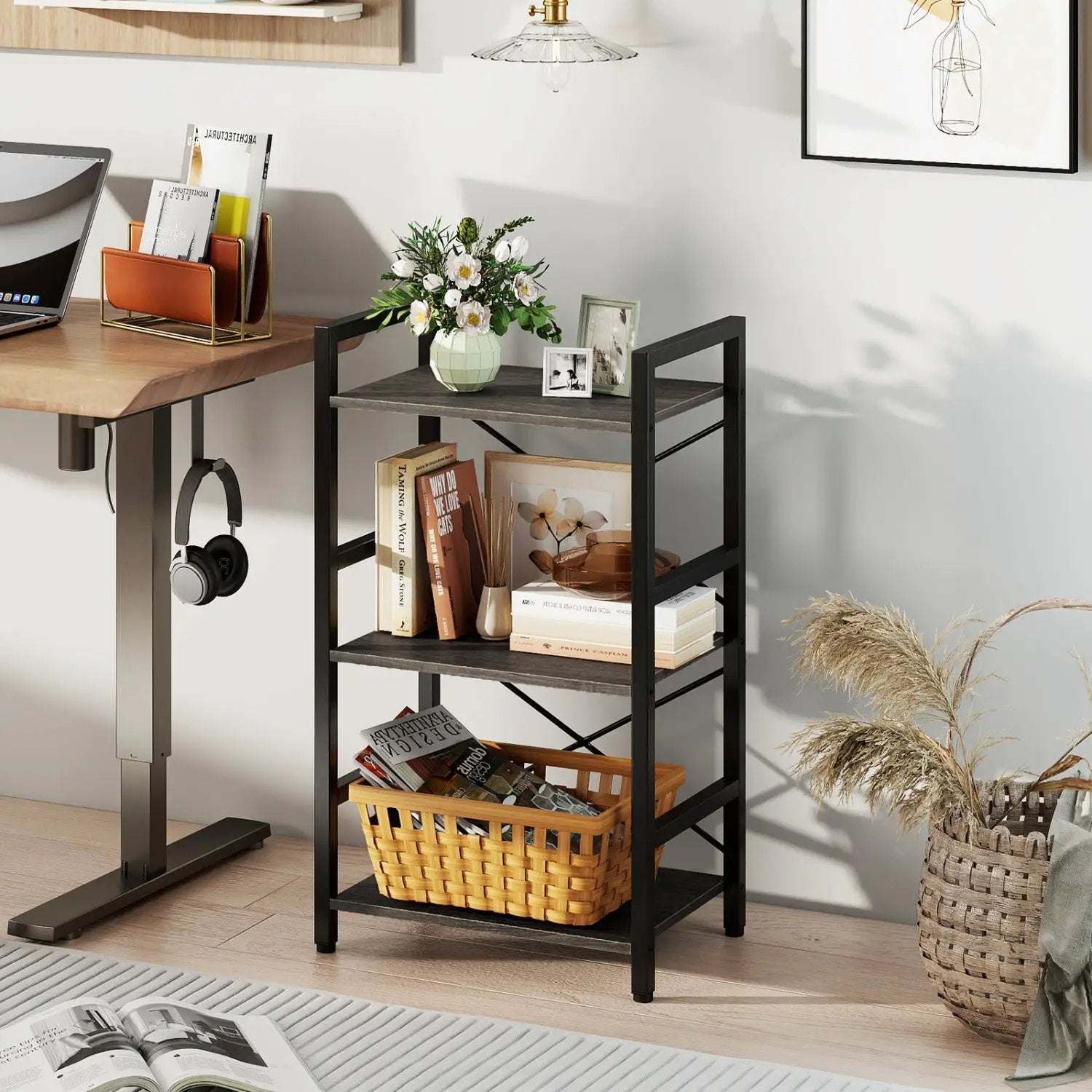 4-Tier Bookshelf with Metal Frame and Wooden Storage Racks for Study by DirectDeals