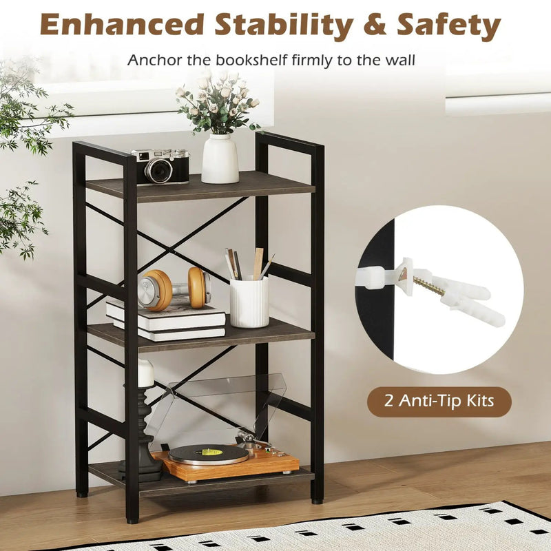 4-Tier Bookshelf with Metal Frame and Wooden Storage Racks for Study by DirectDeals