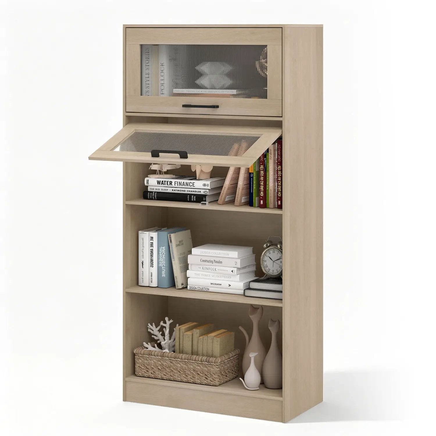 4-Tier Bookshelf with Storage Cabinets - Natural Wood by DirectDeals