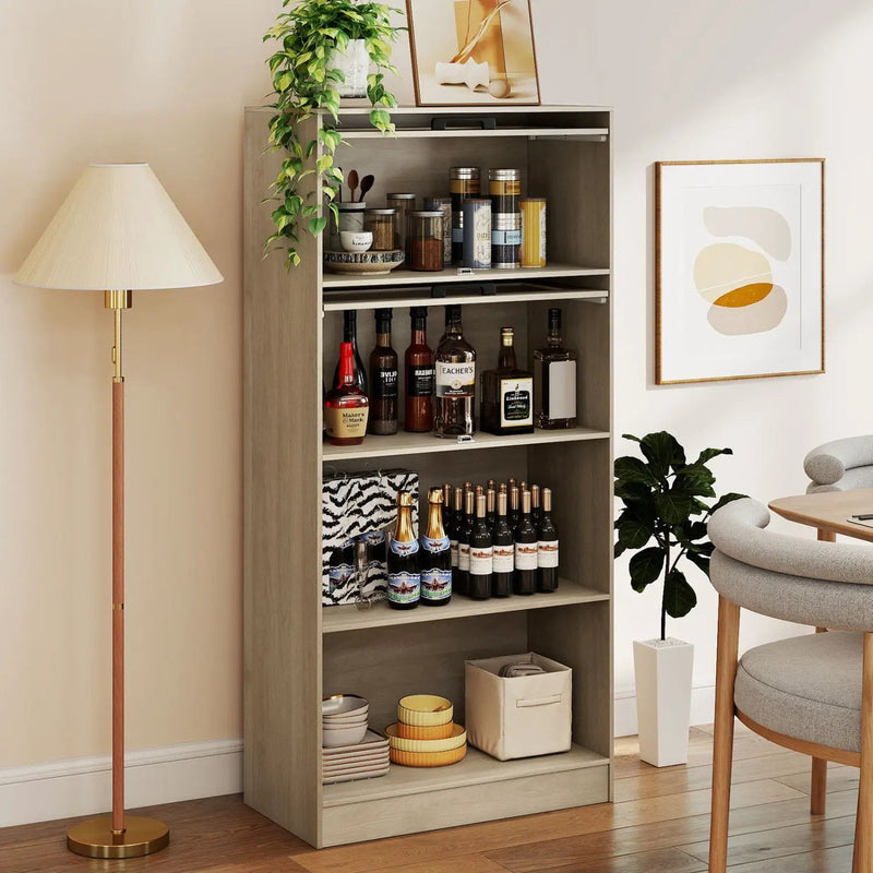 4-Tier Bookshelf with Storage Cabinets - Natural Wood by DirectDeals