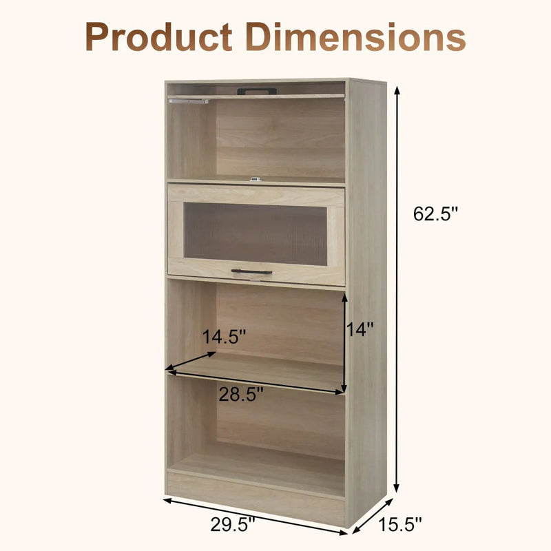 4-Tier Bookshelf with Storage Cabinets - Natural Wood by DirectDeals