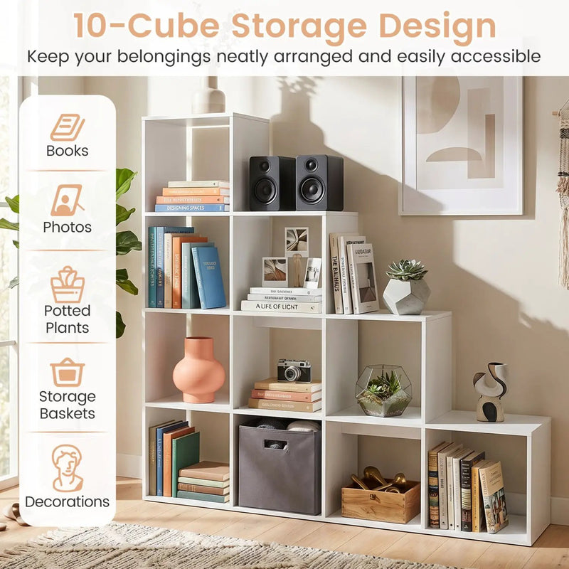 4-Tier Bookshelf with 10 Cube Storage and Anti-Tip Kit by DirectDeals