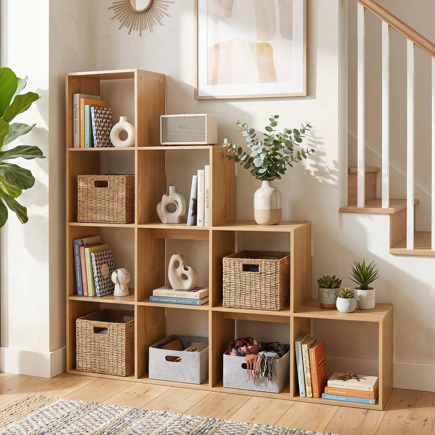 4-Tier Bookshelf with 10 Cube Storage and Anti-Tip Kit by DirectDeals