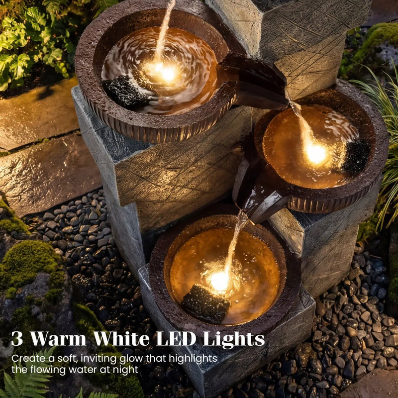 4-Tier Cascading Bowl Outdoor Water Fountain with LED Lights by DirectDeals