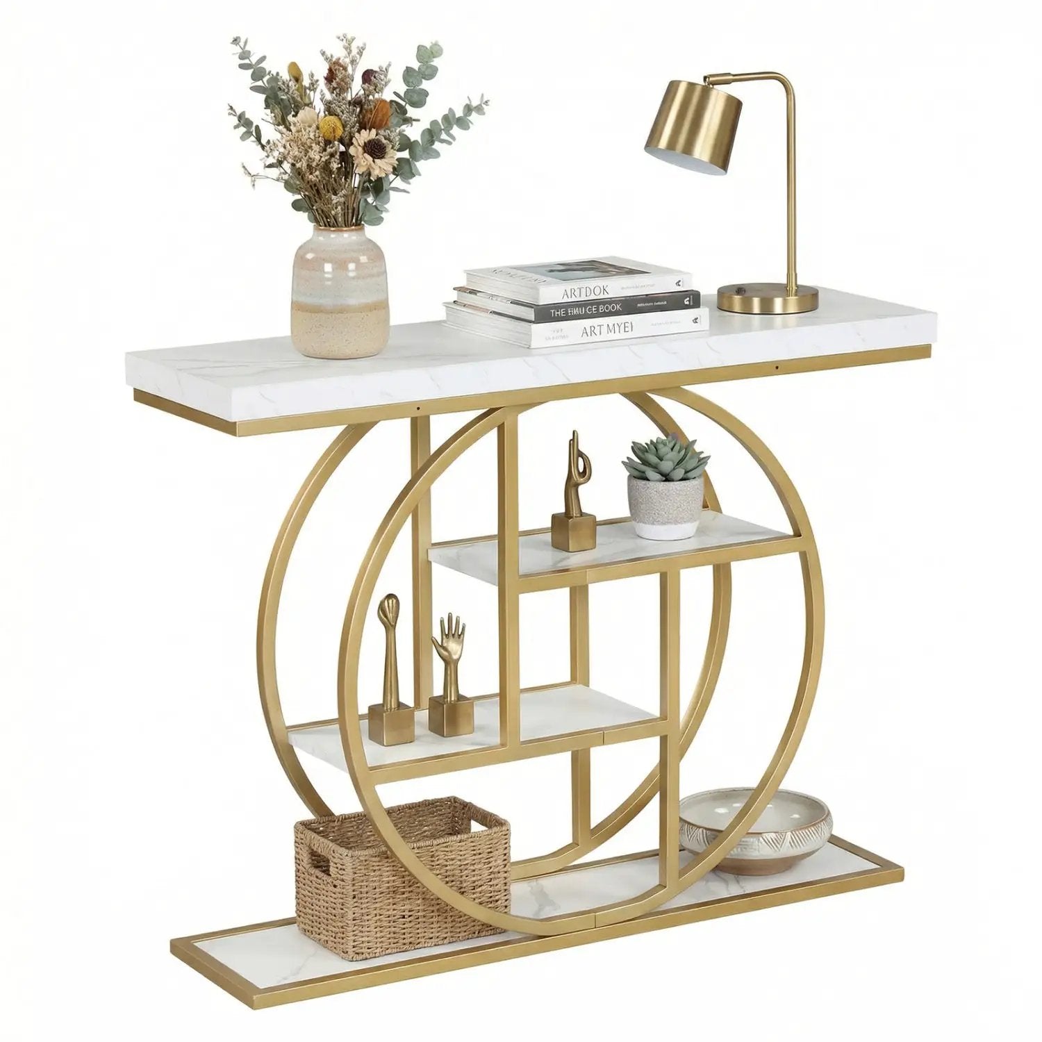 4-Tier Console Table 41 Inches Entryway Table with Storage Shelves by DirectDeals