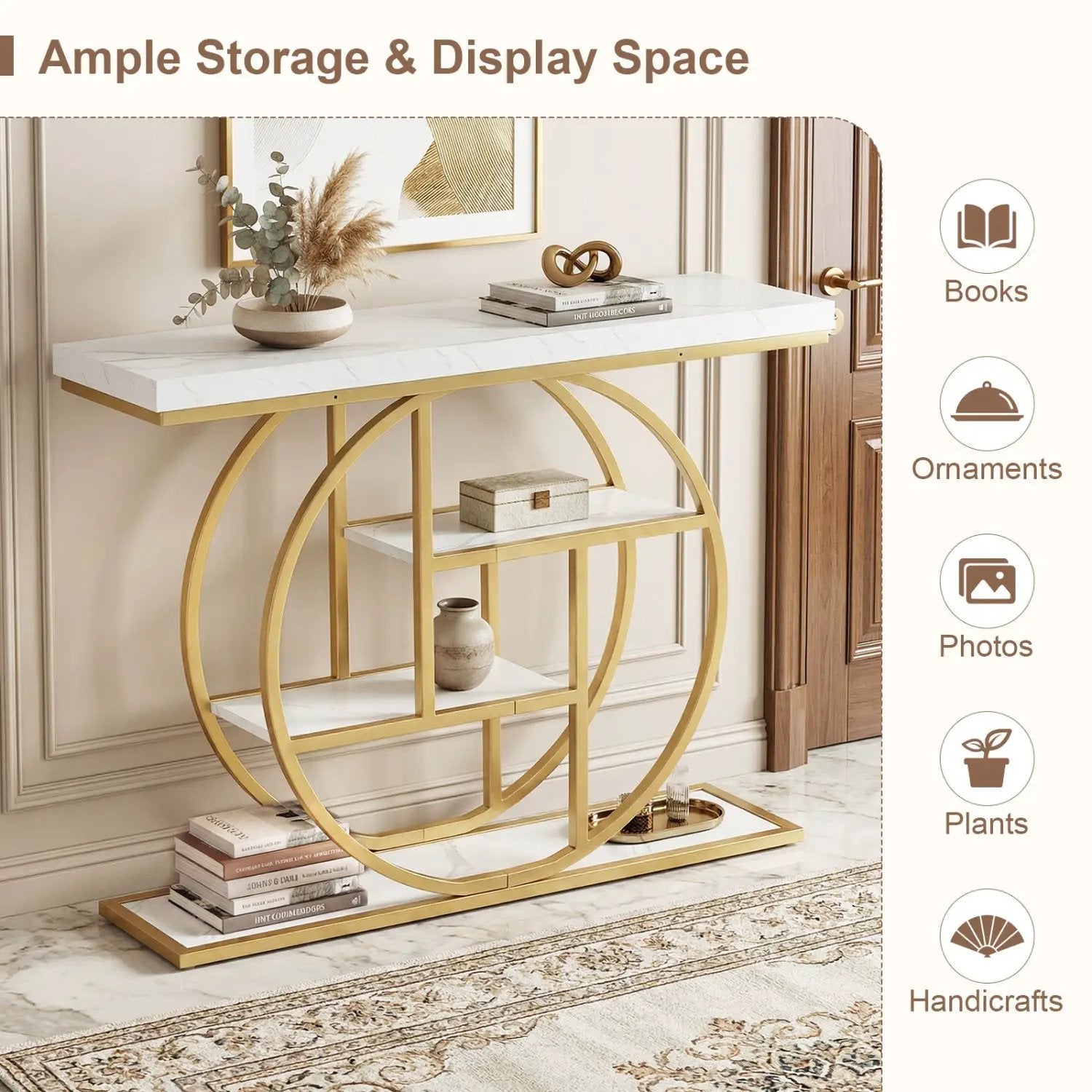 4-Tier Console Table 41 Inches Entryway Table with Storage Shelves by DirectDeals