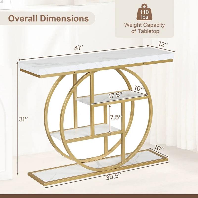 4-Tier Console Table 41 Inches Entryway Table with Storage Shelves by DirectDeals