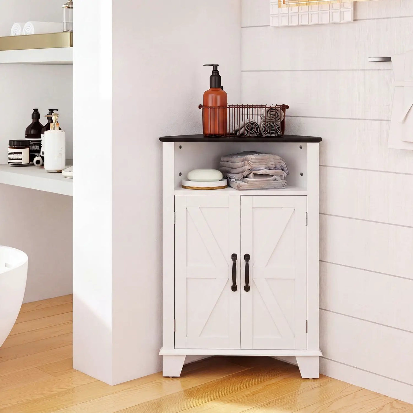 4-Tier Corner Storage Cabinet with Open Shelf by DirectDeals