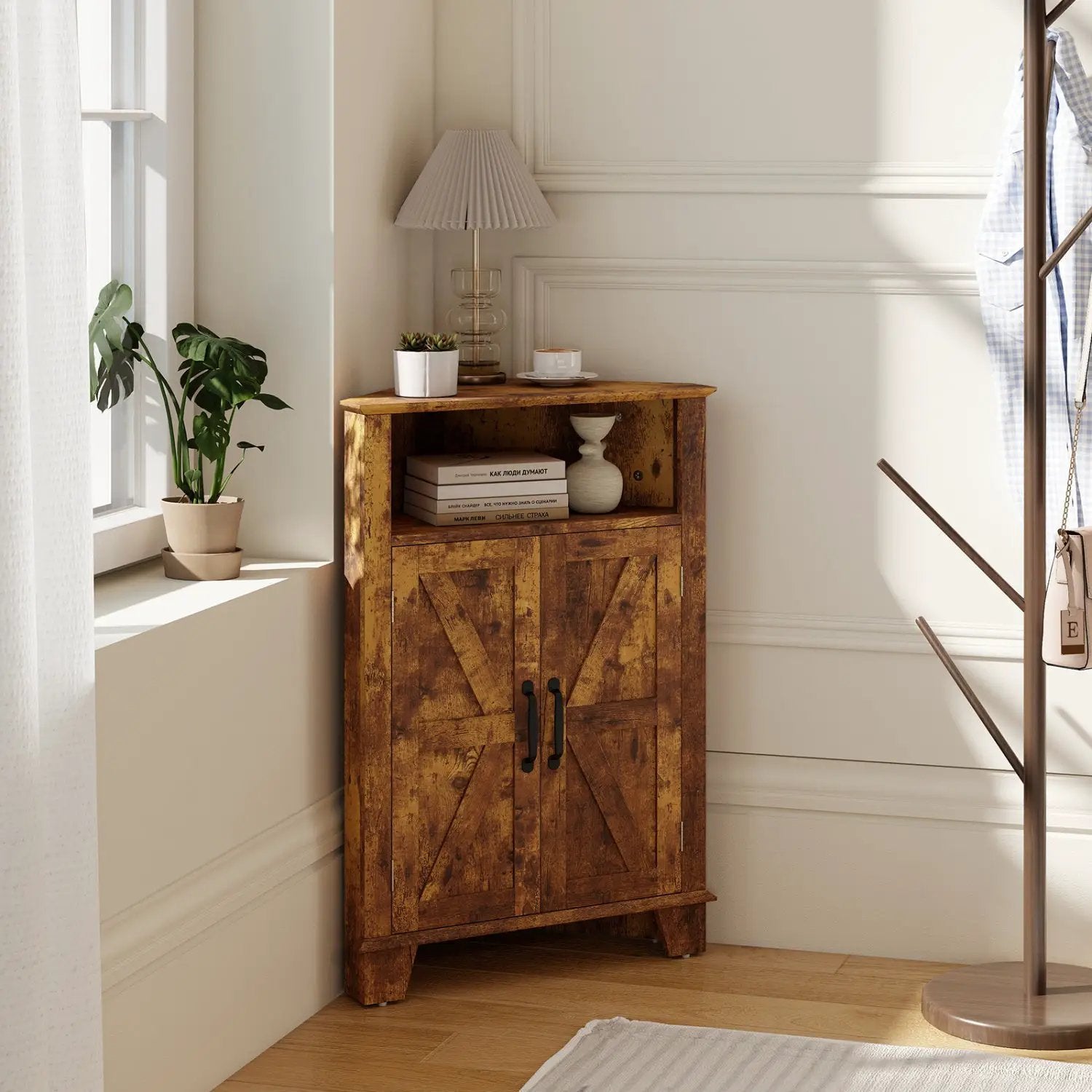 4-Tier Corner Storage Cabinet with Open Shelf by DirectDeals