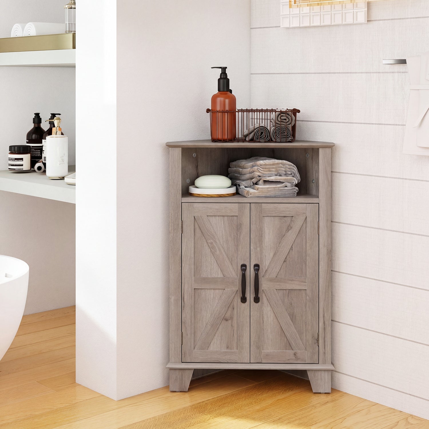 4-Tier Corner Storage Cabinet with Open Shelf by DirectDeals